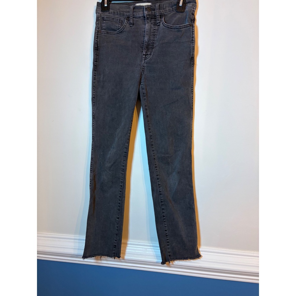 Madewell Stovepipe Jeans Women 26 Faded Black Raw Hem High Rise Straight Leg